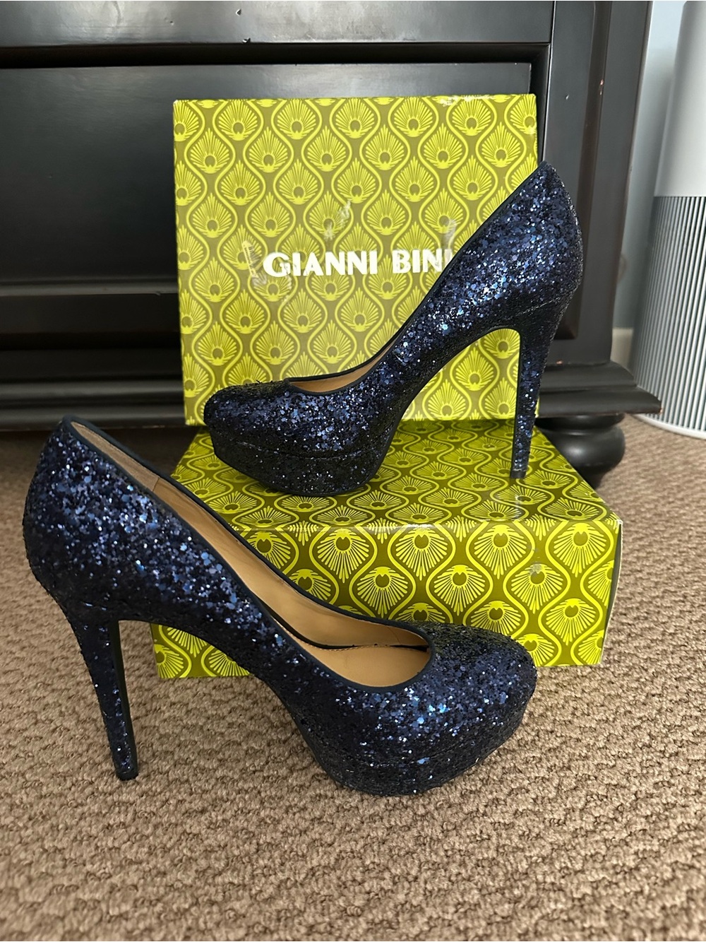 Gianni Bini Navy Glitter Platform High Heels